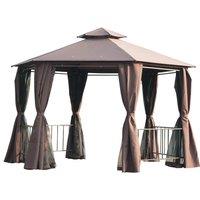 Outsunny Gazebo Canopy 2 Tier Patio Shelter Steel Beige 2M Outdoor Garden - Brown, Brown
