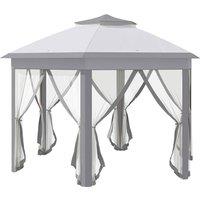 Outsunny 4X4M Hexagon Gazebo With Metal Frame Mesh Curtains Outdoor Garden - Grey, Grey