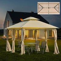 Outsunny 4x3m Gazebo Canopy w/ Solar LED Light - Green, Green