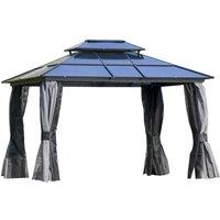 Outsunny 3.6 X 3M Polycarbonate Hardtop Patio Gazebo Canopy Withdouble-tier Roof - Charcoal Grey