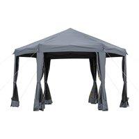 Outsunny 3.2M Pop Up Gazebo Hexagonal Canopy Tent Outdoor With Bag - Grey, Grey