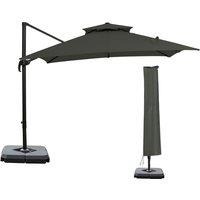 Outsunny 360 Cantilever Parasol Roma Umbrella With Base Weights Cover - Dark Grey, Grey