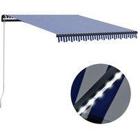 vidaXL Manual Retractable Awning With Led 300X250cm Blue And White, Blue