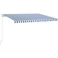 vidaXL Manual Retractable Awning with LED 400x300 cm Blue and White, Blue