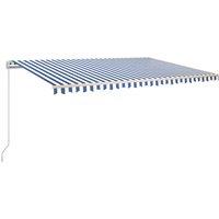 vidaXL Manual Retractable Awning with LED 500x350 cm Blue and White, Blue