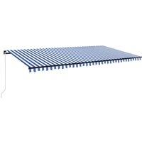 vidaXL Manual Retractable Awning with LED 600x300 cm Blue and White, Blue