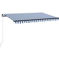 vidaXL Manual Retractable Awning with LED 400x350 cm Blue and White, Blue