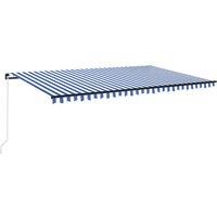 vidaXL Manual Retractable Awning with LED 500x350 cm Blue and White, Blue