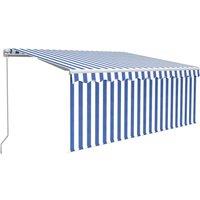 vidaXL Manual Retractable Awning with Blind 3x2.5m Blue&White, Blue