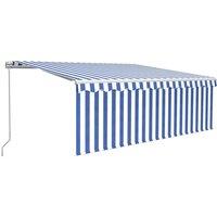 vidaXL Manual Retractable Awning With Blind 4X3M Blue & White, Blue