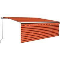 vidaXL Manual Retractable Awning With Blind&led 4X3M Orange & Brown, Orange