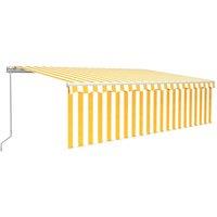 vidaXL Manual Retractable Awning with Blind&LED 5x3m Yellow&White, Yellow