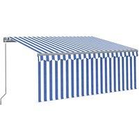vidaXL Manual Retractable Awning With Blind&led 3X2.5M Blue & White, Blue