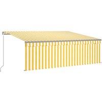 vidaXL Manual Retractable Awning With Blind&led 4X3M Yellow & White, Yellow