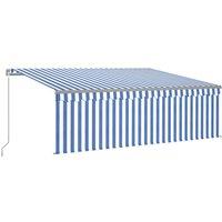 vidaXL Manual Retractable Awning With Blind&led 4.5X3M Blue & White, Blue