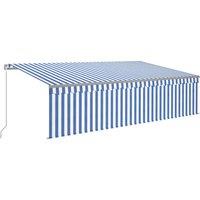 vidaXL Manual Retractable Awning with Blind&LED 5x3m Blue&White, Blue