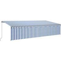 vidaXL Manual Retractable Awning with Blind 6x3m Blue&White, Blue