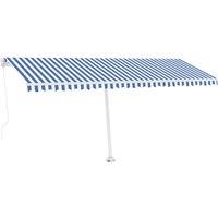 vidaXL Manual Retractable Awning with LED 500x350 cm Blue and White, Blue