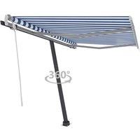 vidaXL Freestanding Manual Retractable Awning 350X250cm Blue & White, Blue
