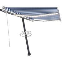 vidaXL Manual Retractable Awning With Led 350X250cm Blue And White, Blue