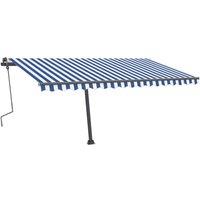 vidaXL Manual Retractable Awning with LED 400x300 cm Blue and White, Blue