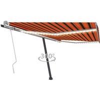 vidaXL Manual Retractable Awning With Led 450X300cm Orange And Brown, Orange