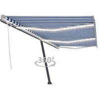 vidaXL Manual Retractable Awning with LED 600x300 cm Blue and White, Blue