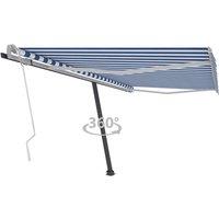 vidaXL Freestanding Manual Retractable Awning 450x350 cm Blue/White, Blue