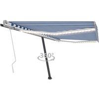 vidaXL Manual Retractable Awning with LED 450x350 cm Blue and White, Blue