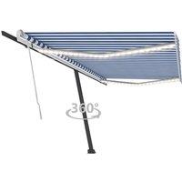 vidaXL Manual Retractable Awning with LED 500x350 cm Blue and White, Blue