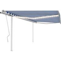 vidaXL Manual Retractable Awning with LED 4x3 m Blue and White, Blue
