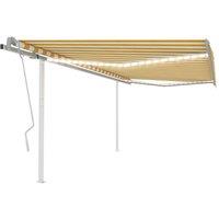 vidaXL Manual Retractable Awning With Led 4X3 M Yellow And White, Yellow
