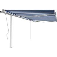 vidaXL Manual Retractable Awning with Posts 4.5x3 m Blue and White, Blue