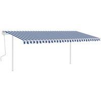 vidaXL Manual Retractable Awning with Posts 5x3 m Blue and White, Blue