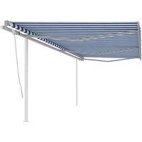 vidaXL Manual Retractable Awning with Posts 6x3 m Blue and White, Blue