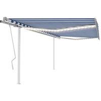 vidaXL Manual Retractable Awning with LED 4x3.5 m Blue and White, Blue