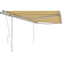 vidaXL Manual Retractable Awning With Posts 4.5X3.5 M Yellow And White, Yellow