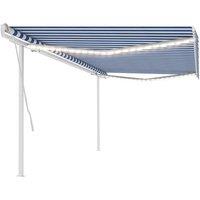 vidaXL Manual Retractable Awning with LED 5x3.5 m Blue and White, Blue