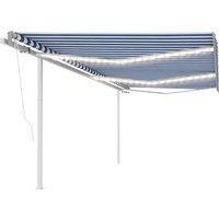 vidaXL Manual Retractable Awning with LED 6x3.5 m Blue and White, Blue