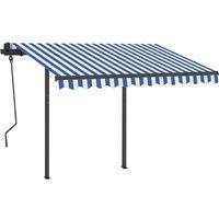vidaXL Manual Retractable Awning With Led 3X2.5 M Blue And White, Blue