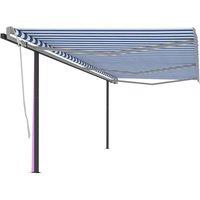 vidaXL Manual Retractable Awning with Posts 6x3 m Blue and White, Blue