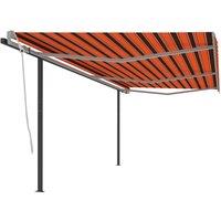 vidaXL Manual Retractable Awning with Posts 6x3 m Orange and Brown, Orange