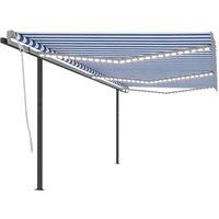 vidaXL Manual Retractable Awning with LED 6x3 m Blue and White, Blue
