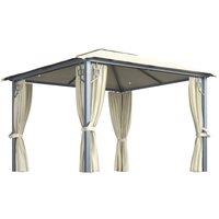 vidaXL Gazebo With Curtain&led String Lights 3X3 M Cream Aluminium, Cream