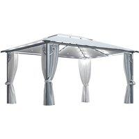 vidaXL Gazebo With Curtain&led String Lights 4X3 M Cream Aluminium, Cream