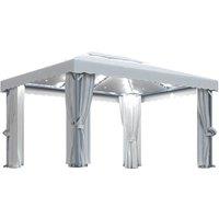 vidaXL Gazebo With Curtain&led String Lights 4X3 M Cream & White, Cream
