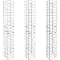 vidaXL Gabion Baskets 3 pcs Galvanised Steel 25x25x197 cm, Silver
