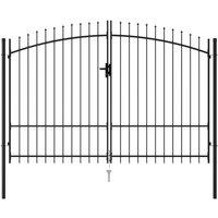 vidaXL Fence Gate Double Door With Spike Top Steel 3X1.75 M Black, Black