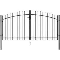 vidaXL Fence Gate Double Door With Spike Top Steel 3X1.5 M Black, Black