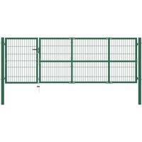 vidaXL Garden Fence Gate With Posts 350X100cm Steel Green, Green
